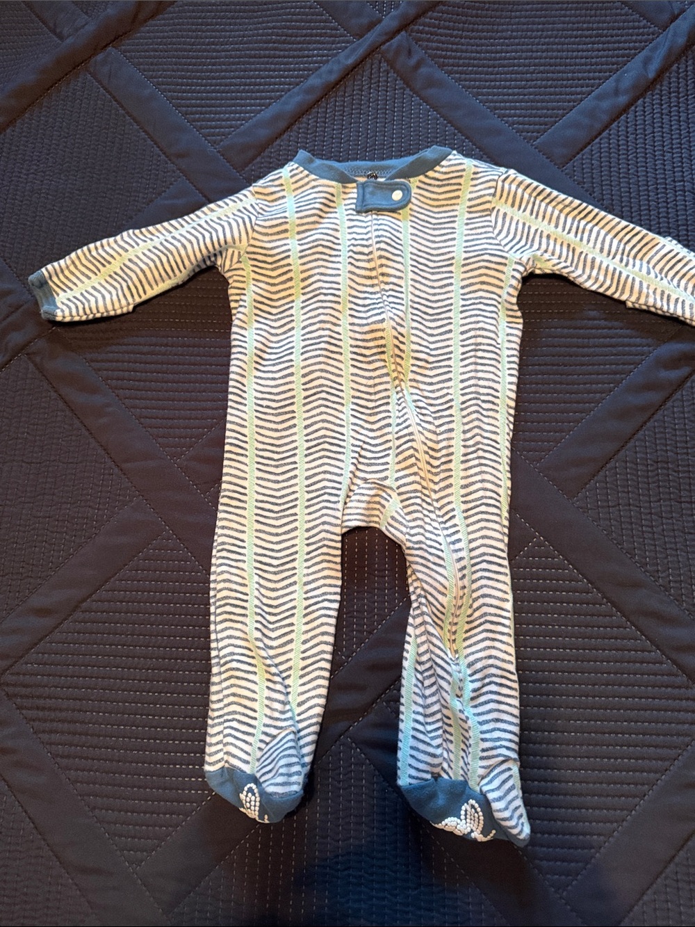 Burt’s Bees Baby Blue, Aqua & White Striped One-Piece Sleeper -Organic Cotton
